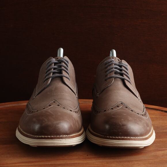 Cole Haan Oxfords Mens SZ 8.5M Gray Brown Grand OS Leather Wingtip Dress Shoes - Picture 3 of 15